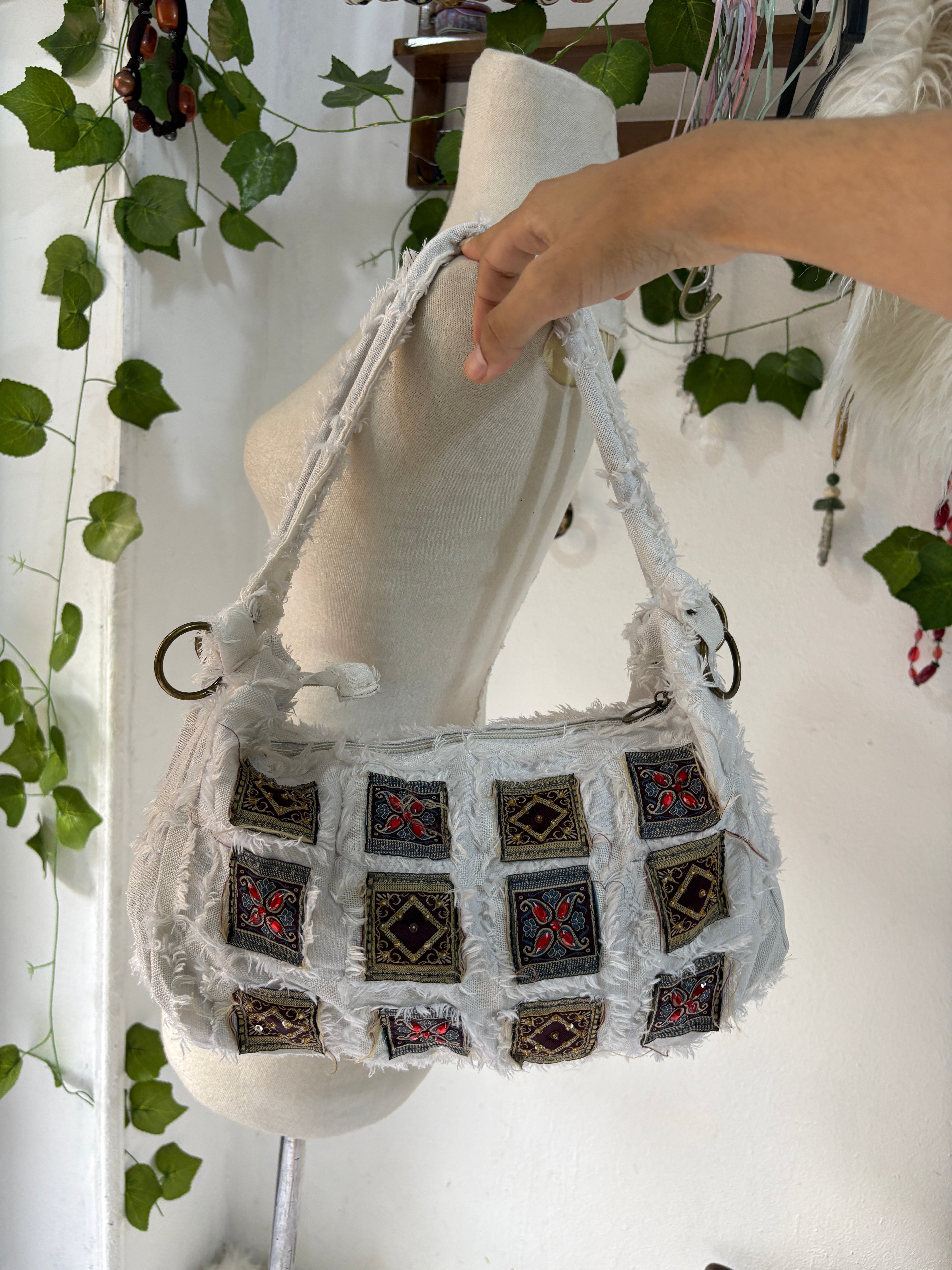 White boho shoulder bag
