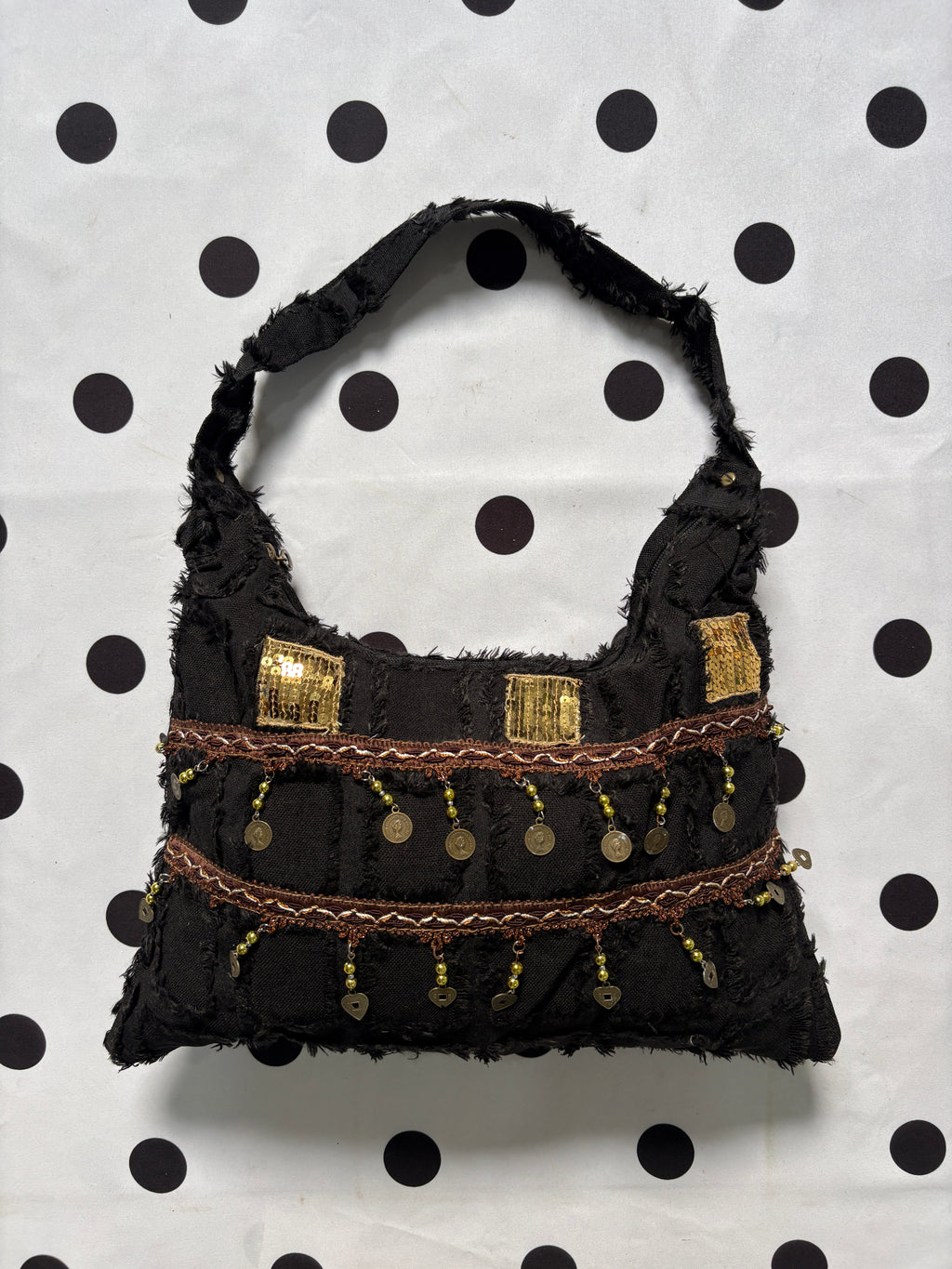 Black boho shoulder bag