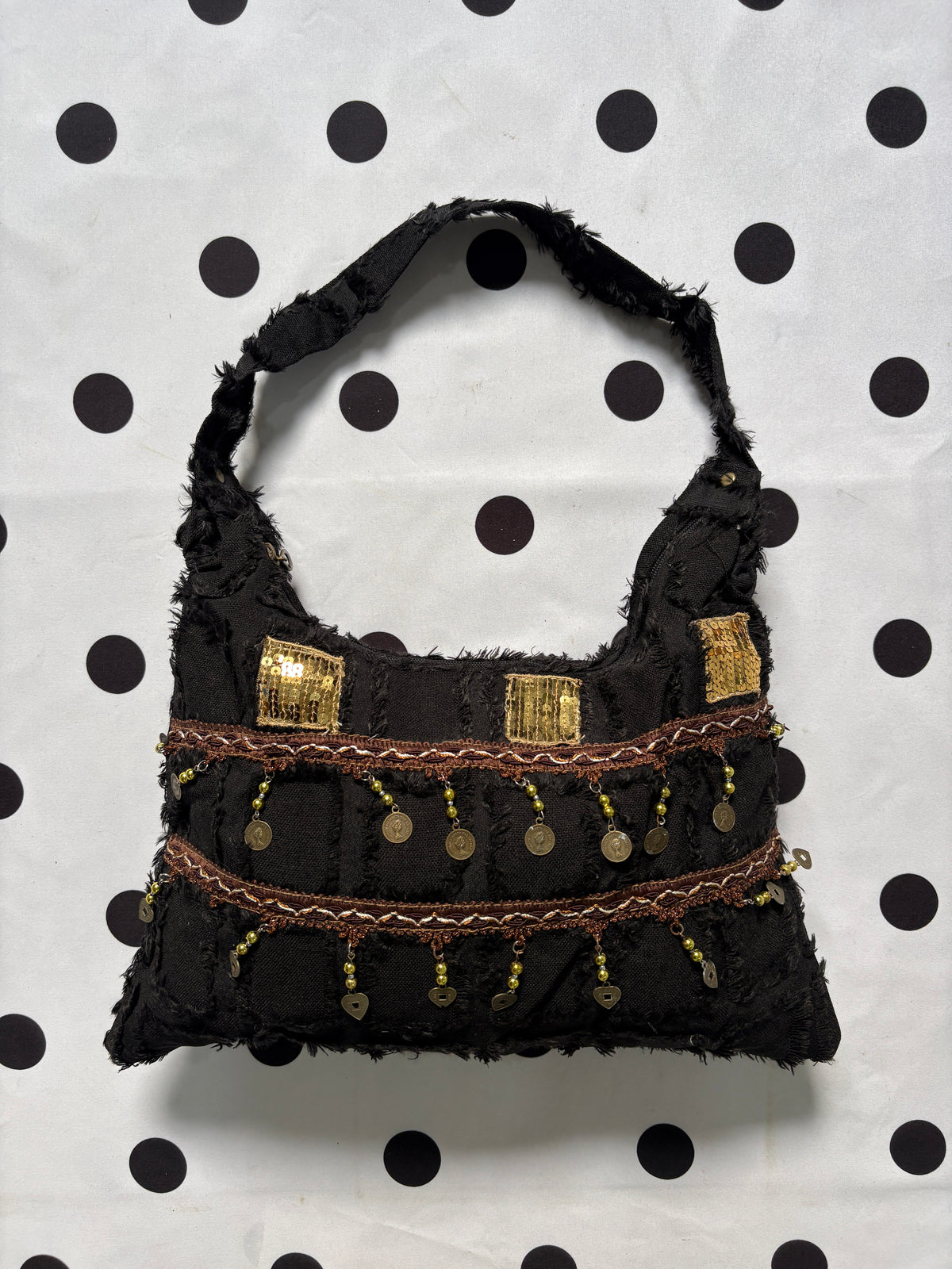 Black boho shoulder bag