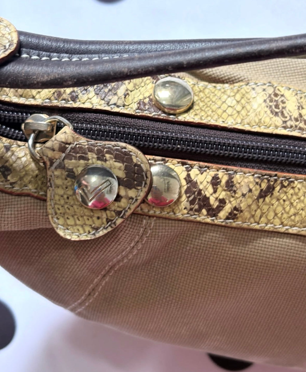 Lancel France hard linen slouchy shoulder bag