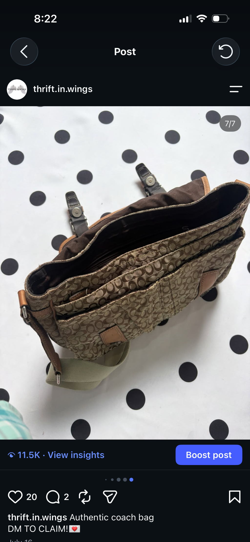 Authentic coach shoulder bag