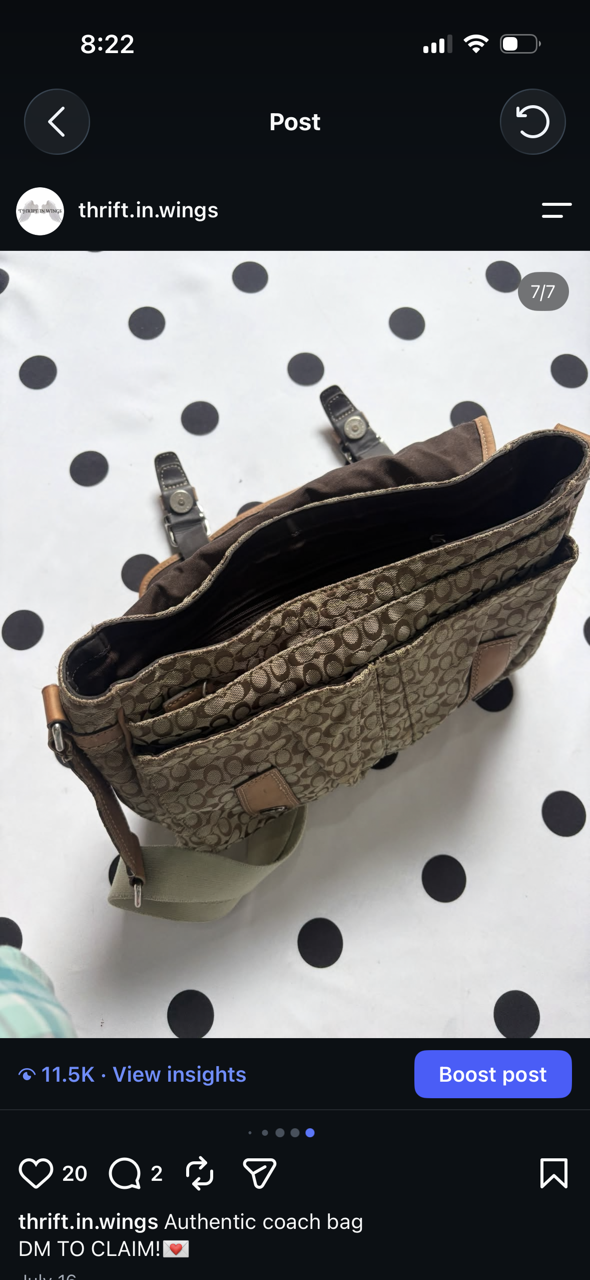 Authentic coach shoulder bag