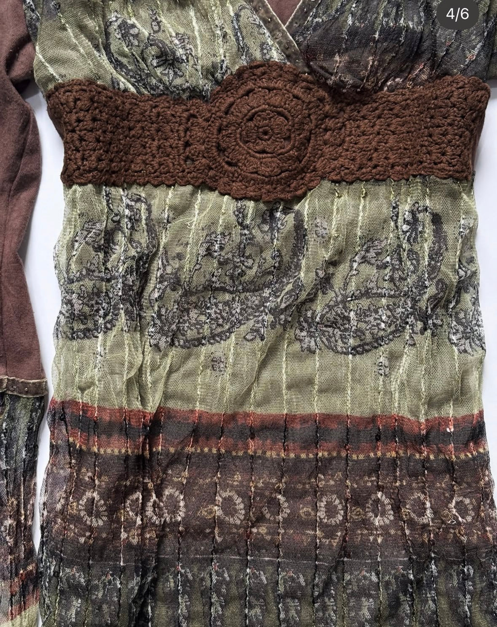 Bohemian brown in green mesh top