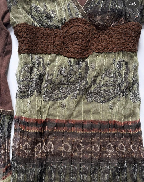 Bohemian brown in green mesh top