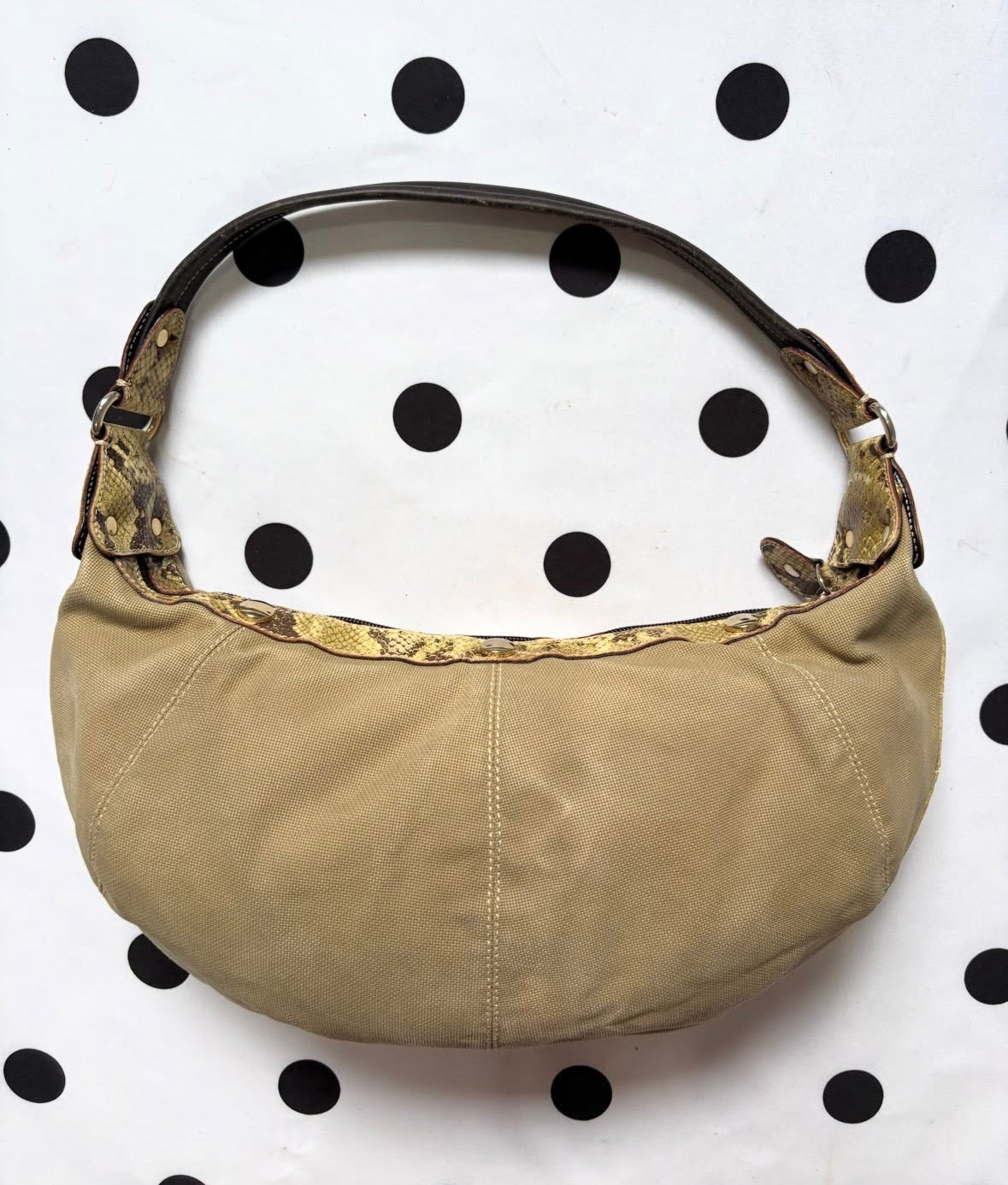 Lancel France hard linen slouchy shoulder bag