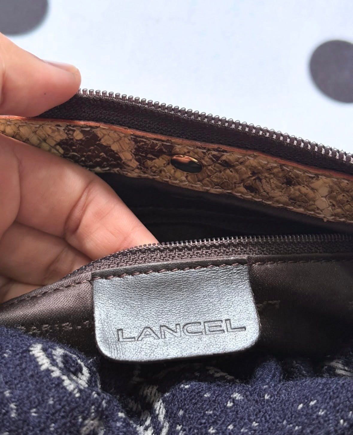 Lancel France hard linen slouchy shoulder bag