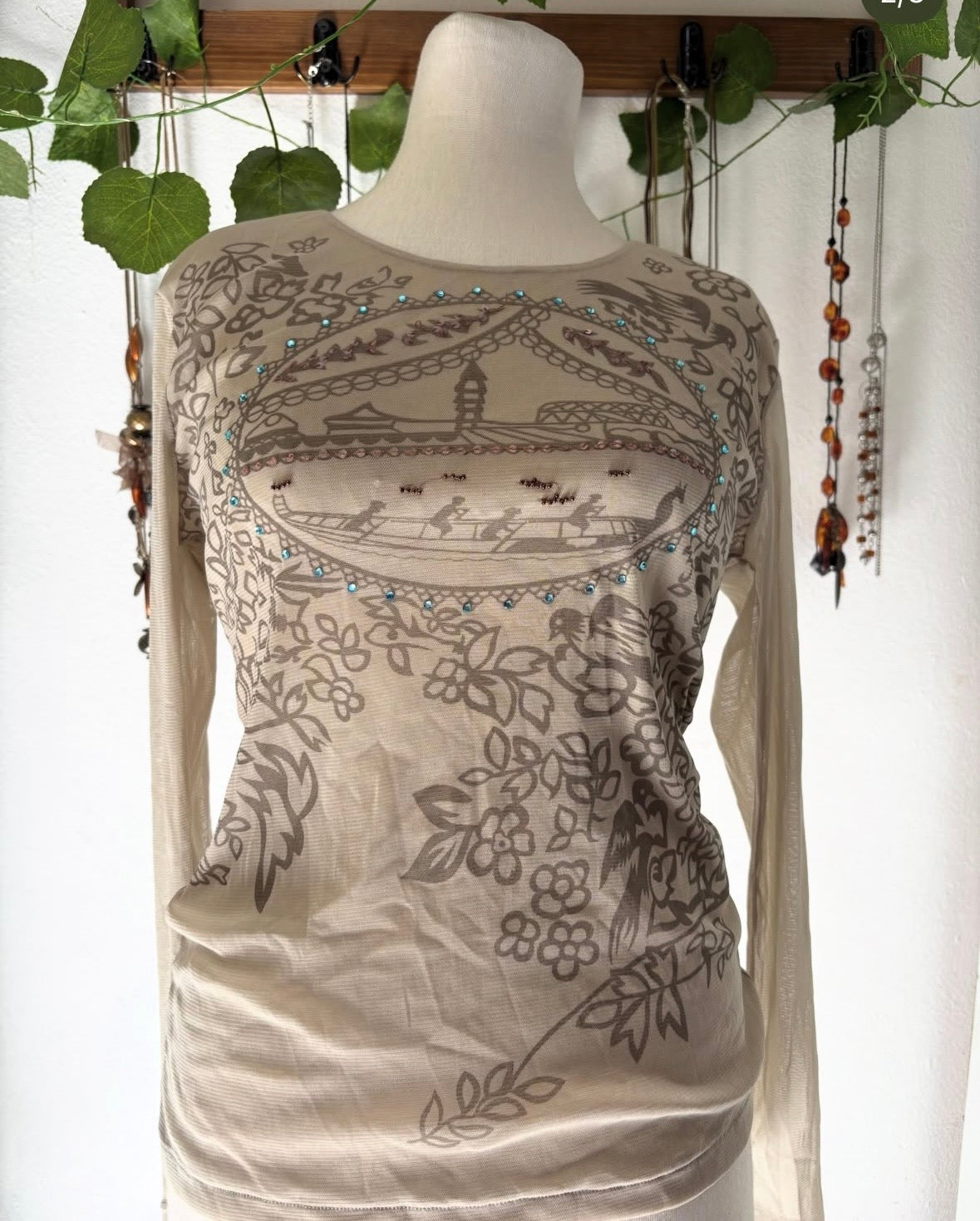 Y2k Chinese inspired beaded top