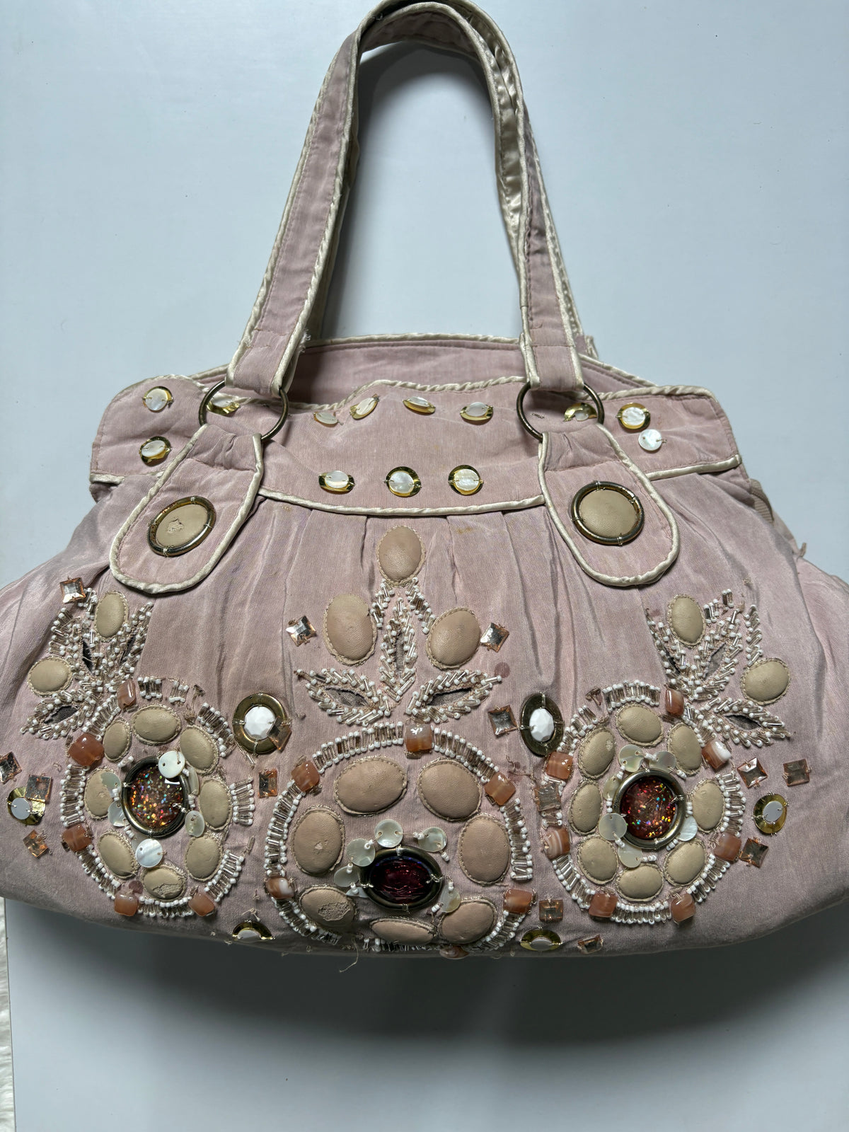 Pink accessorieze beaded huge shoulder bag