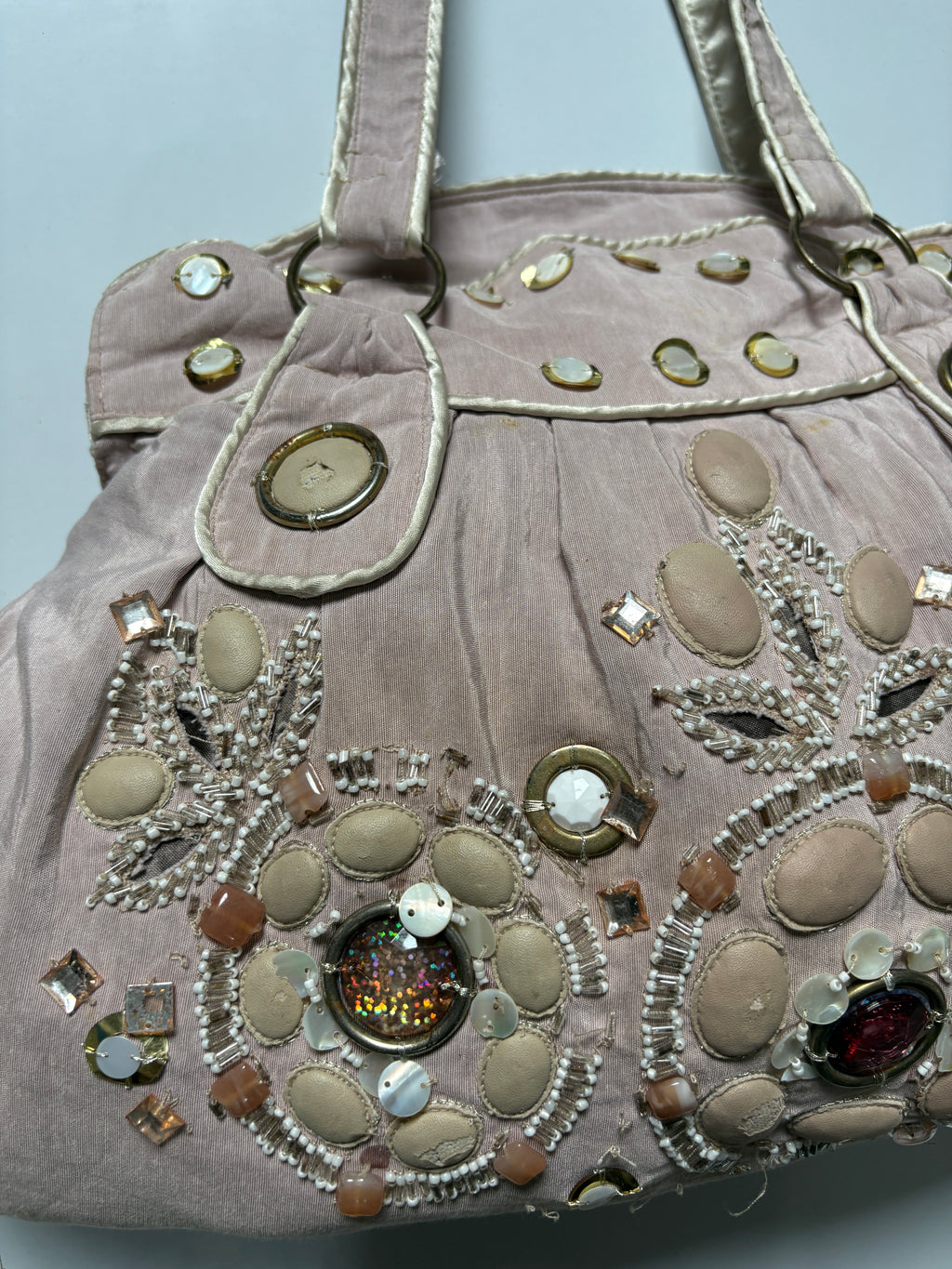 Pink accessorieze beaded huge shoulder bag
