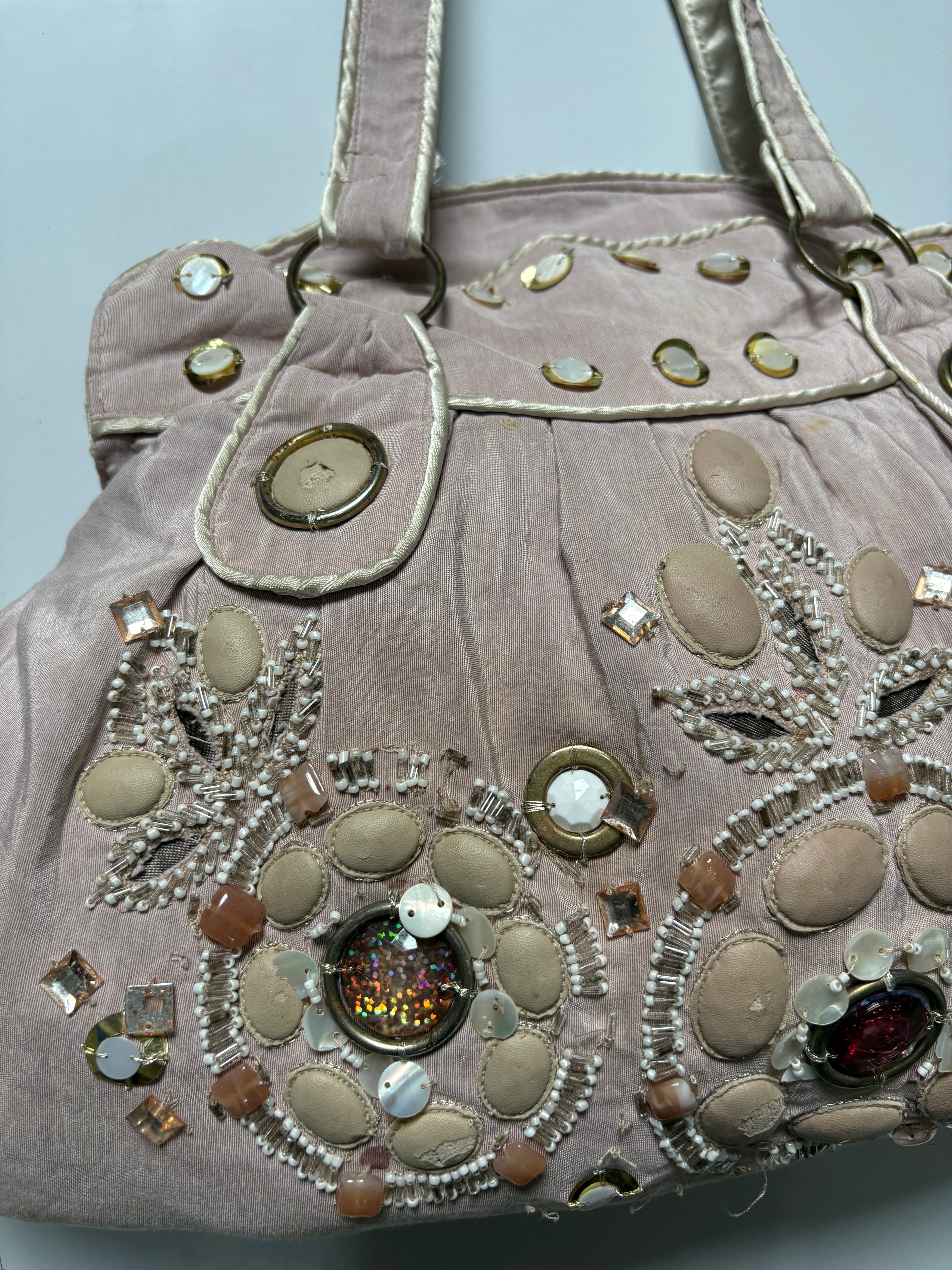 Pink accessorieze beaded huge shoulder bag