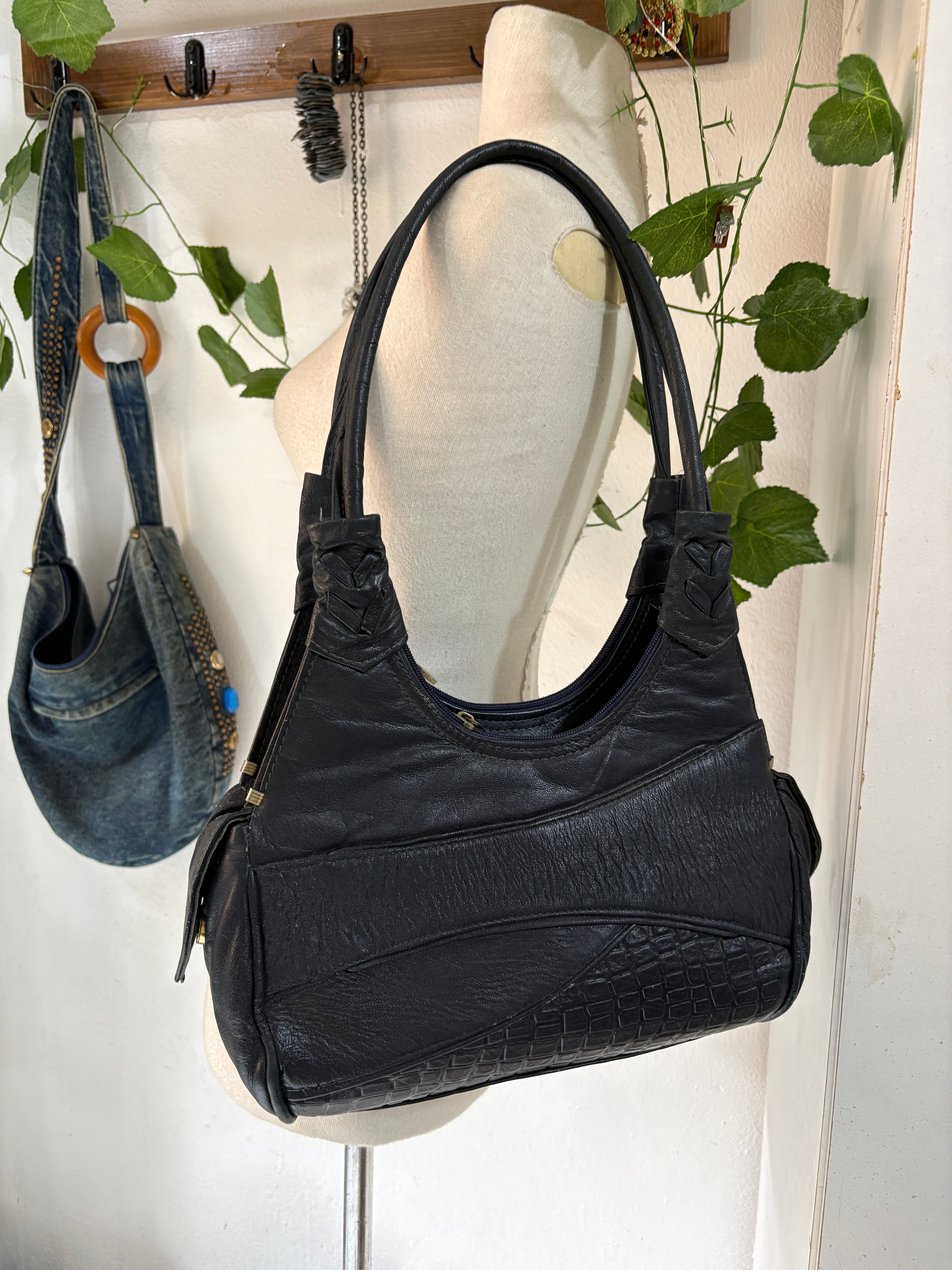 Mini navy genuine leather shoulder bag