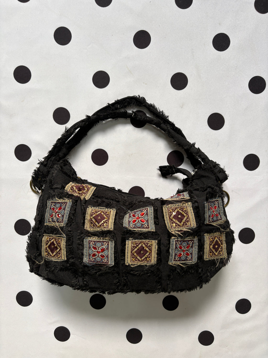 Black boho shoulder bag