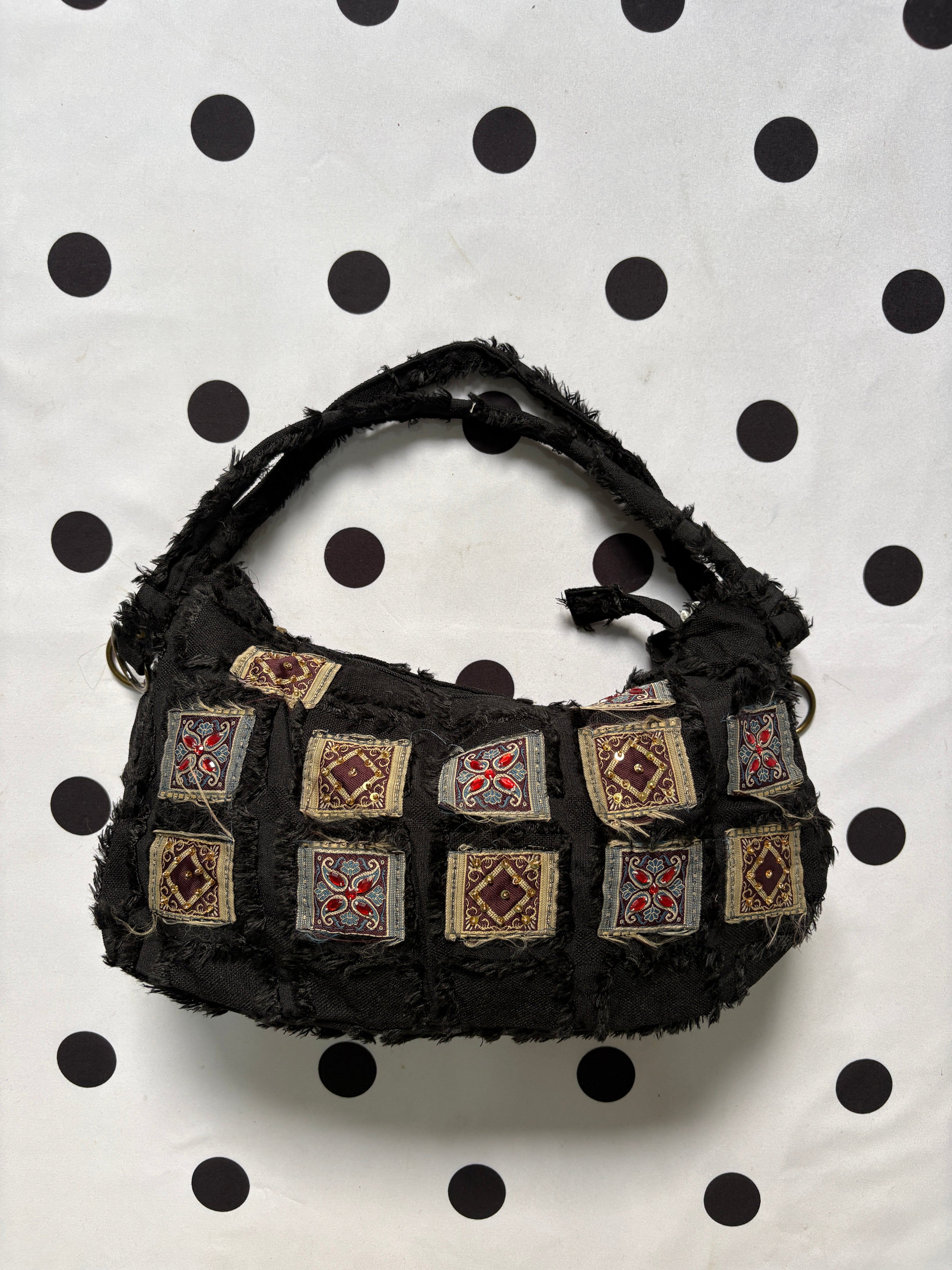 Black boho shoulder bag