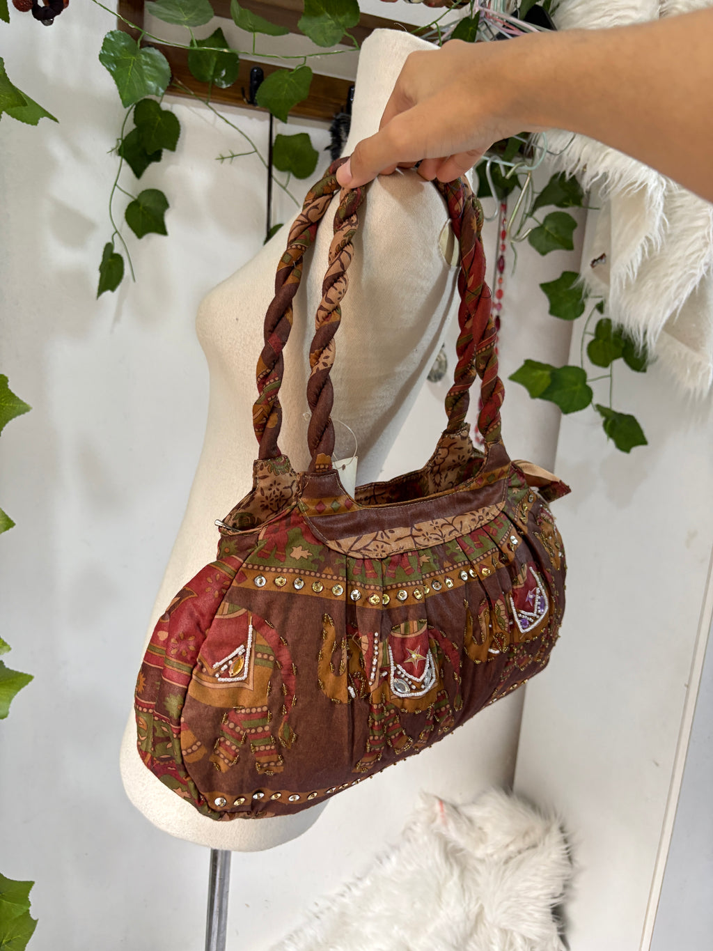 Boho elephant embroidered bag