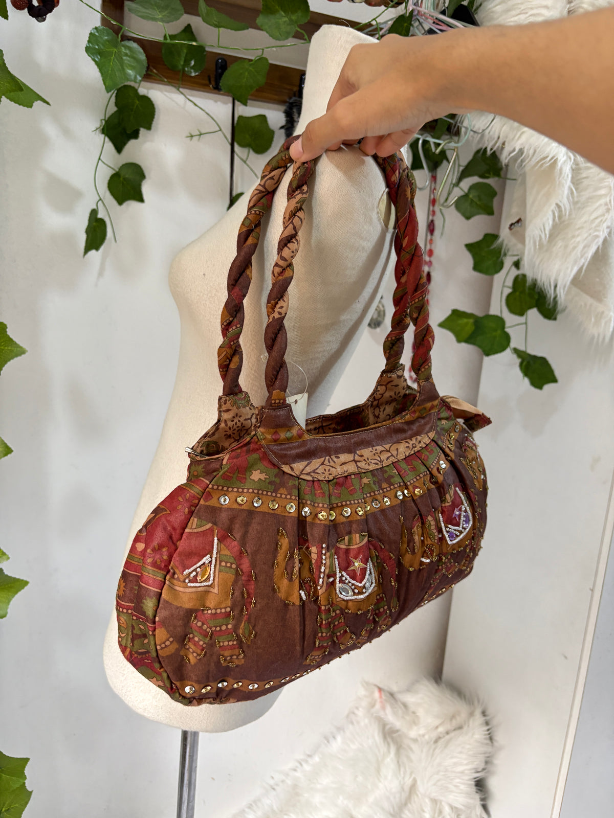 Boho elephant embroidered bag