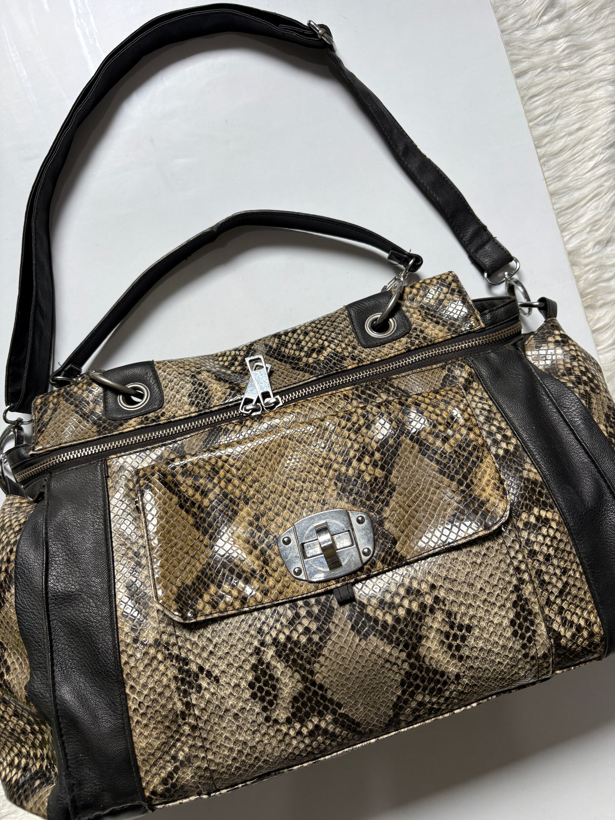 Huge crocodile leather shoulder bag