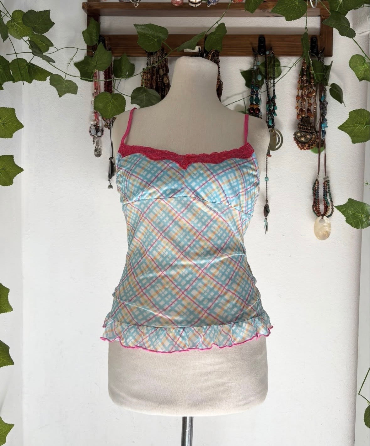 Plaided barbie colorful cami top